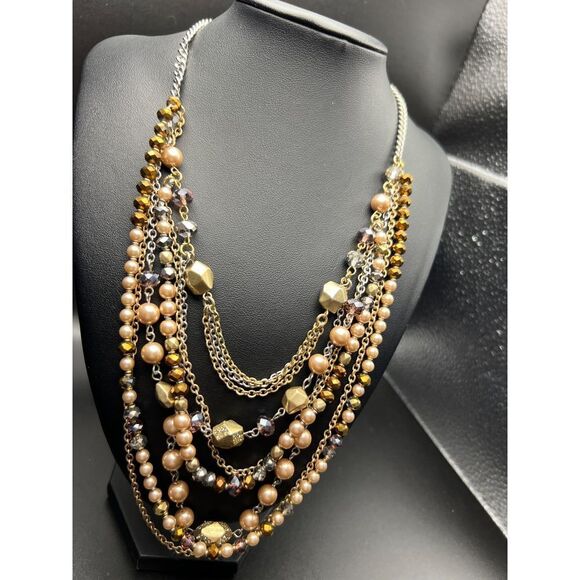 Brown Crystal Multistrand Necklace - Picture 5 of 7